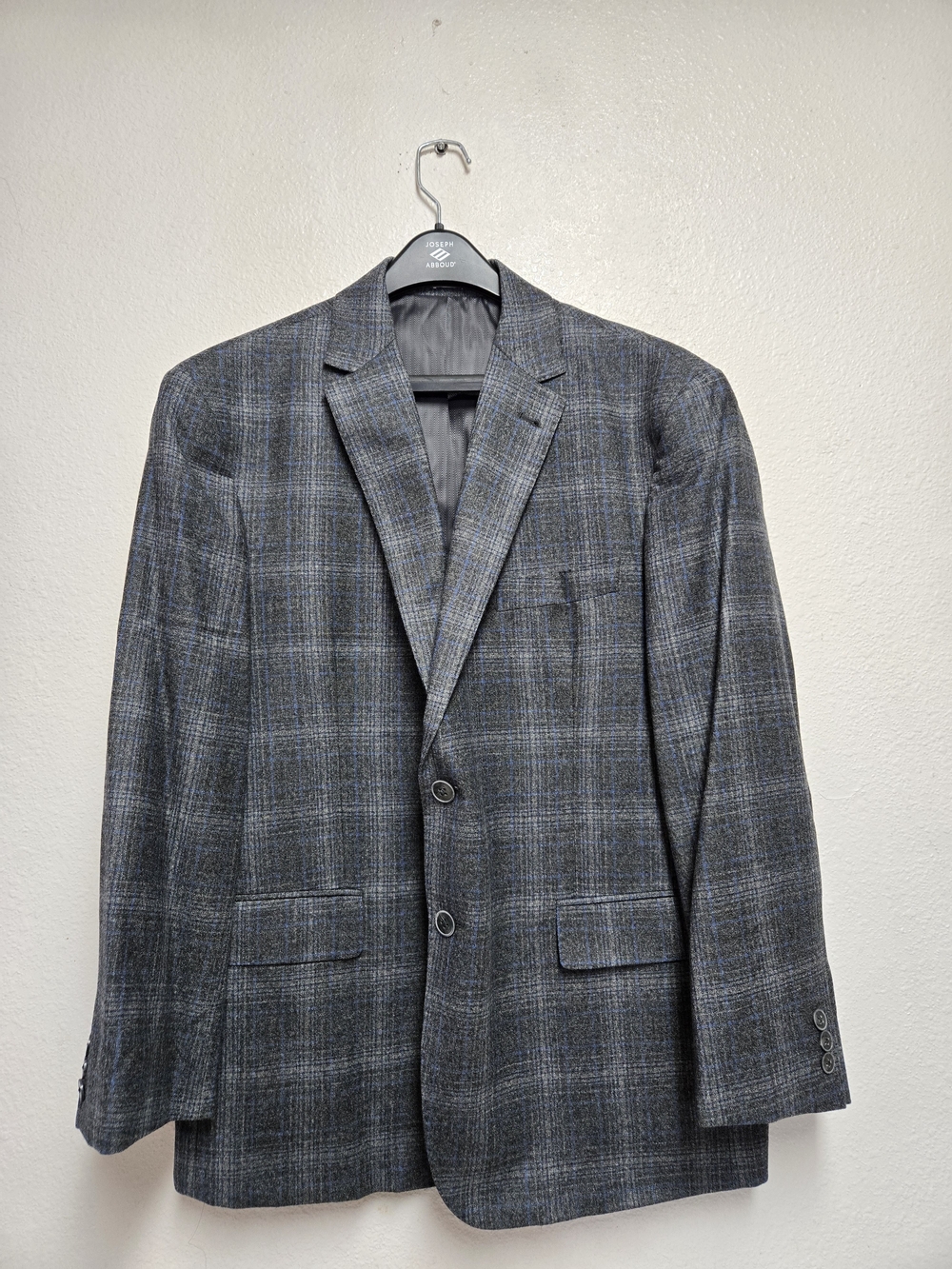 Joseph Abboud 40L Blue Plaid 100% Wool Marzotto Mens Blazer Suit Jacket Sport